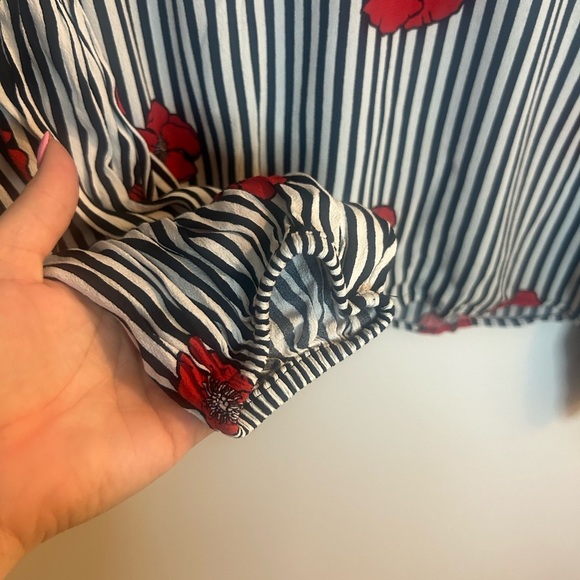 GEORGE size M women’s blouse, black and white stripe with red poppy print - Picture 2 of 6